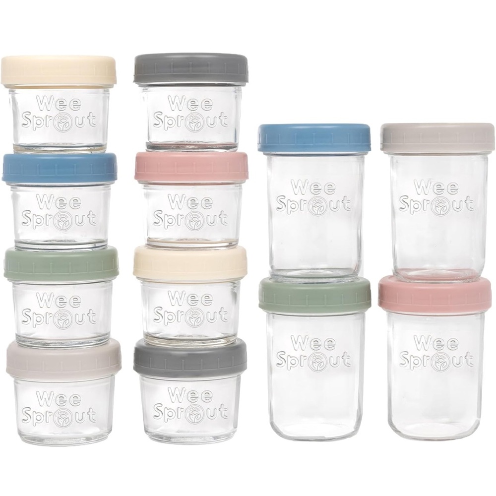 WeeSprout Glass Baby Food Storage Jars w/ Lids (4/8 oz, 12 Pack Set) NEW IN BOX